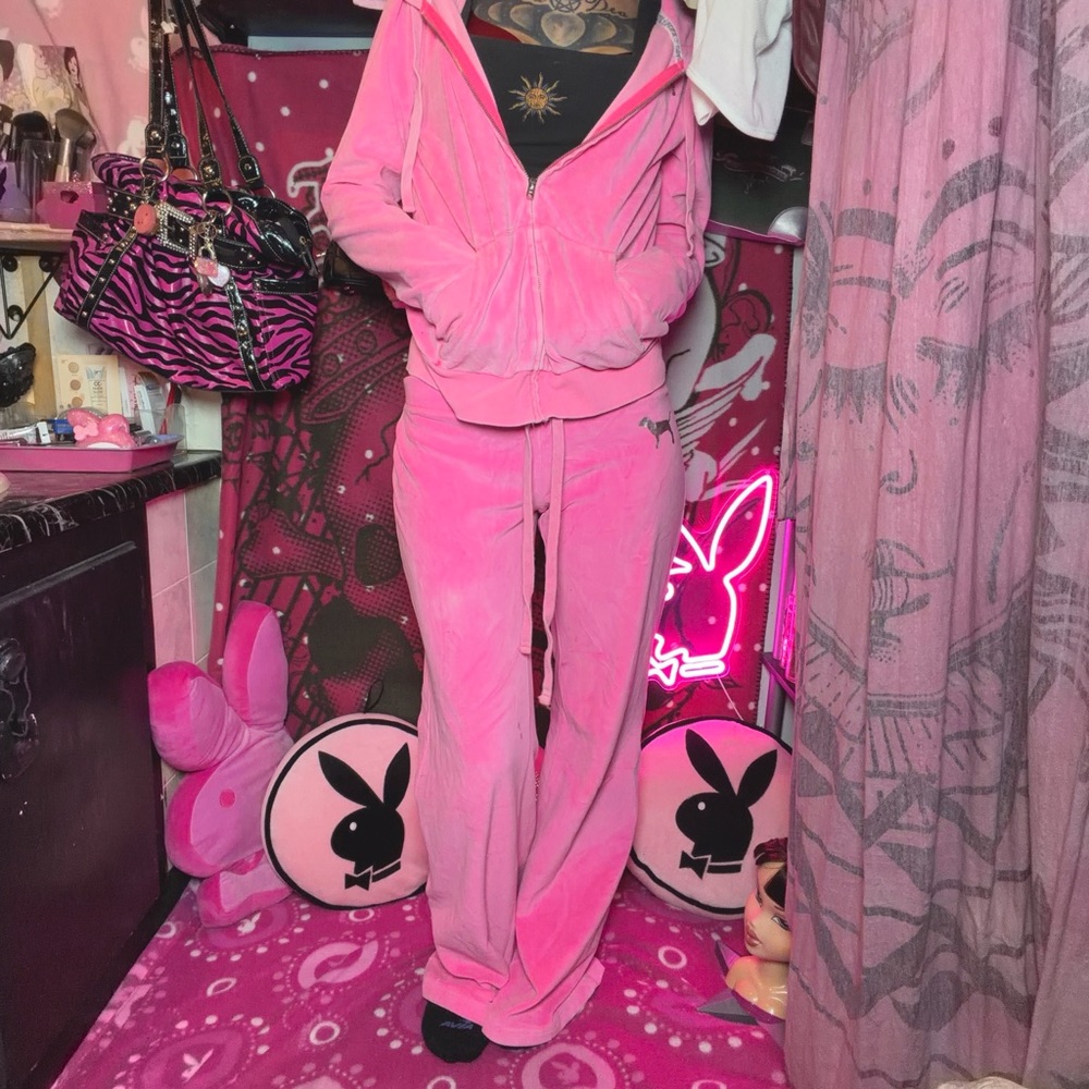 Victoria’s Secret PINK Velour Matching Tracksuit Set Bright Pink - Picture 2 of 11